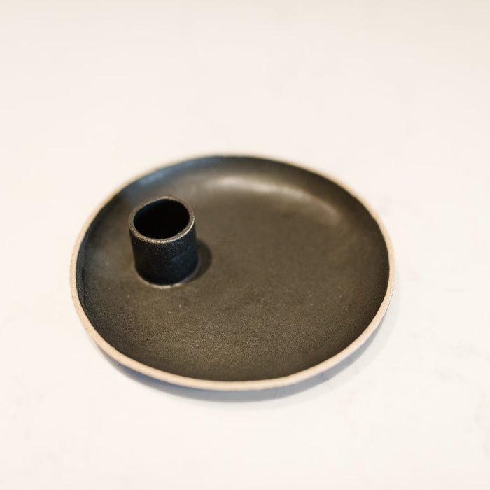 Handmade ceramic, bronze/black standard candle holder