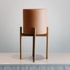 Salted caramel cylindrical planter in white oak stand, pot and stand sold together