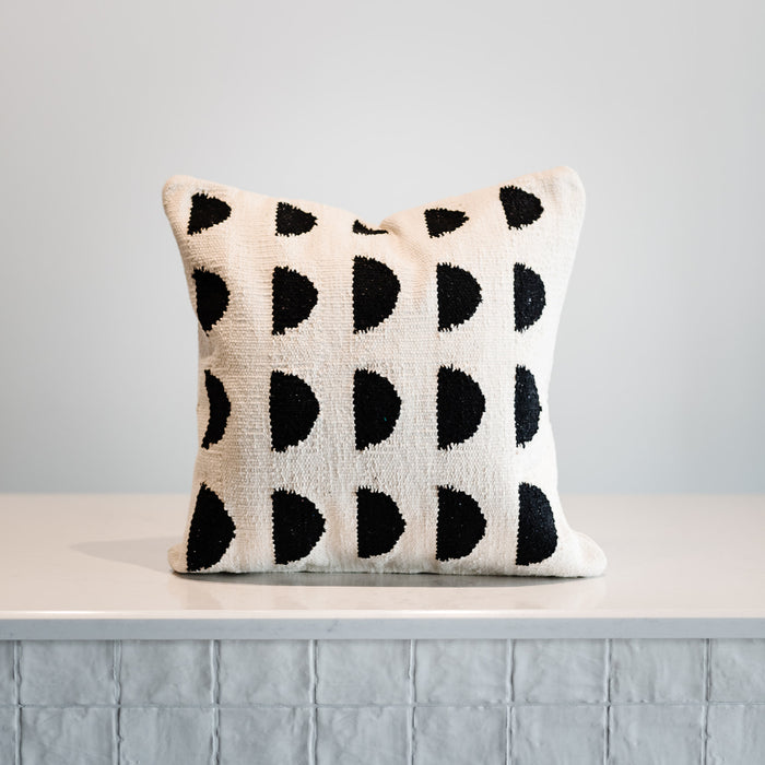 Cream with black half moon. Handloomed in India, 