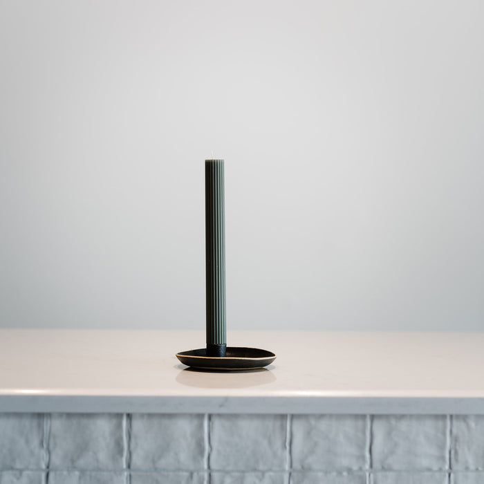 traditional styled candle plate catches wax as candle burns,  finished in matte glaze